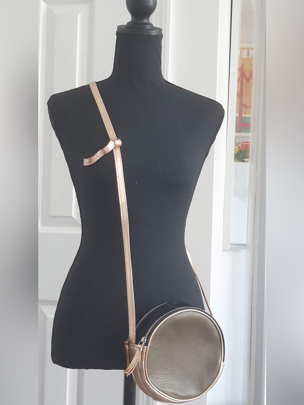 Rox & Ann - London- Metallic Leather -Rose Gold Round Crossbody Bag - Women